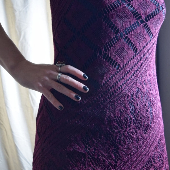 Vintage 90s Crochet Fringe Stretch Midi Dress Sleeveless - Picture 2 of 4